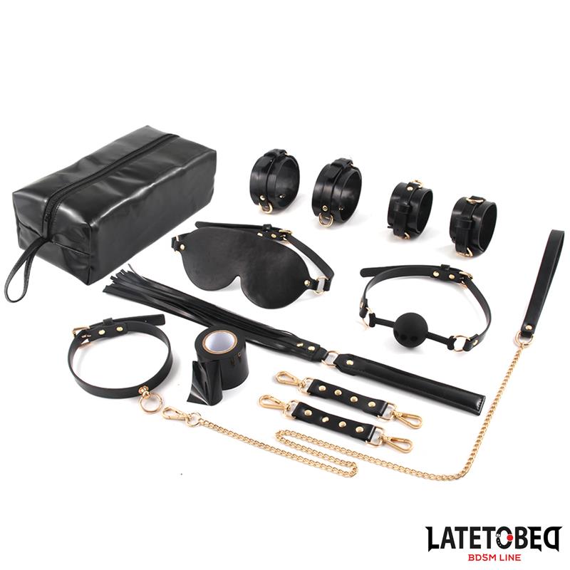LateToBed "BDSM Line" set de bondage 8 piezas con bolsa de almacenaje