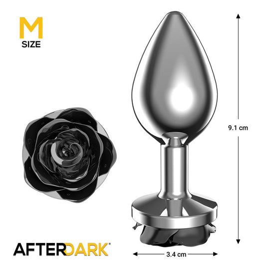 LateToBed Afterdark plug anal con rosa negra talla M plateado