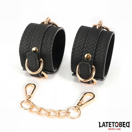 LateToBed "BDSM Line" esposas para tobillo elegantes con cadena dorada