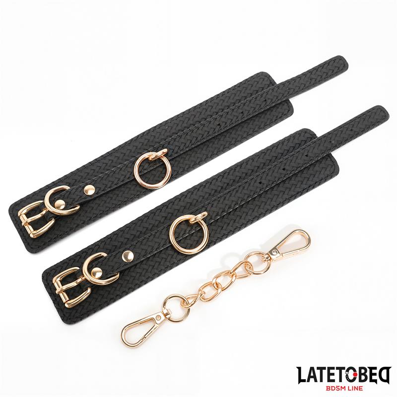 LateToBed "BDSM Line" esposas para tobillo elegantes con cadena dorada