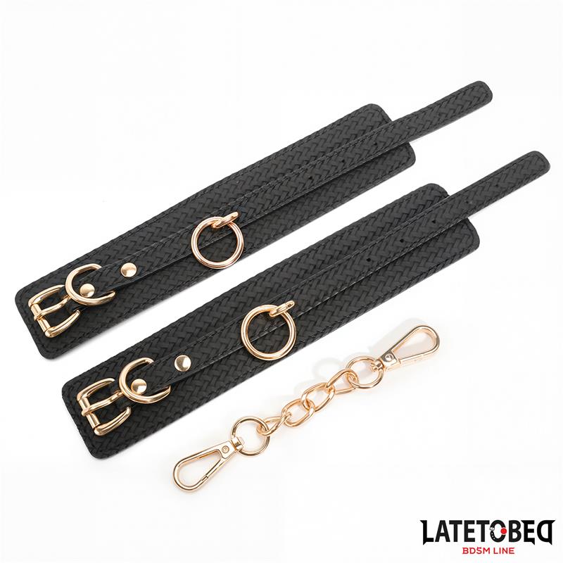 LateToBed "BDSM Line" esposas para tobillo elegantes con cadena dorada