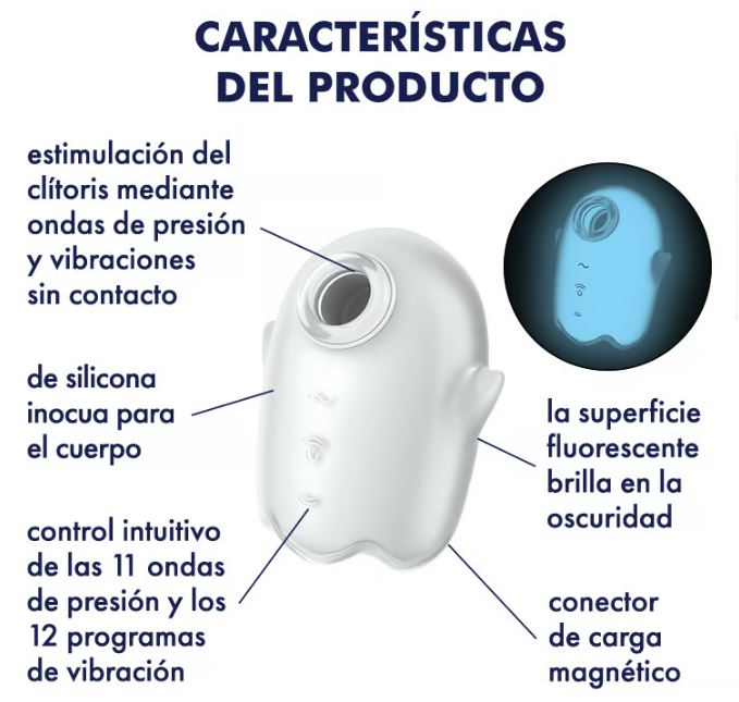 Satisfyer succionador de clítoris con vibración "Glowing Ghost" blanco (brilla en la oscuridad)