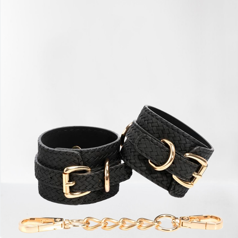 LateToBed "BDSM Line" esposas para tobillo elegantes con cadena dorada