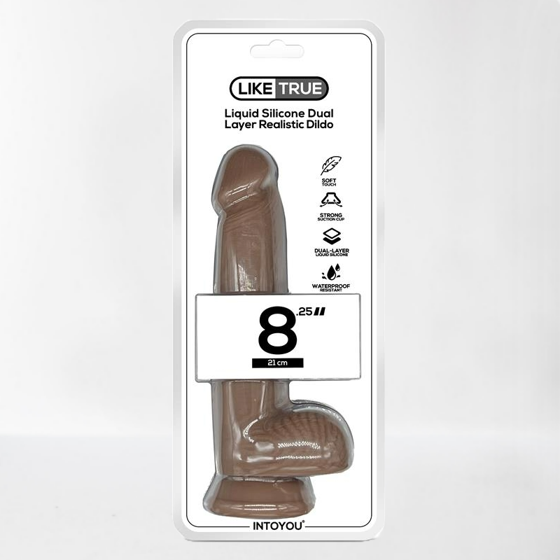 Intoyou LikeTrue dildo hiper realista silicona líquida dual layer 21 cm marrón
