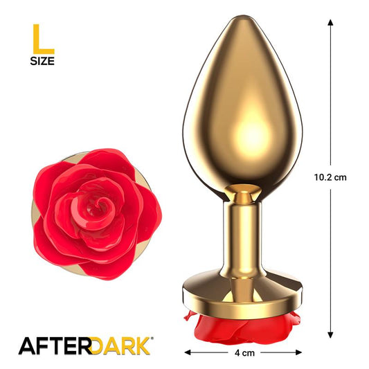 Afterdark plug anal de metal con rosa en la base "Rosa Roja" L