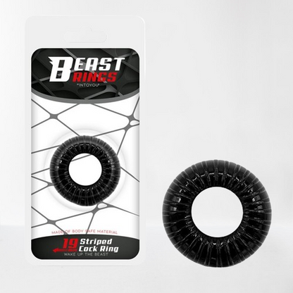 Beast Ring anillo para pene súper flexible con diseño estriado 1.9 cm negro
