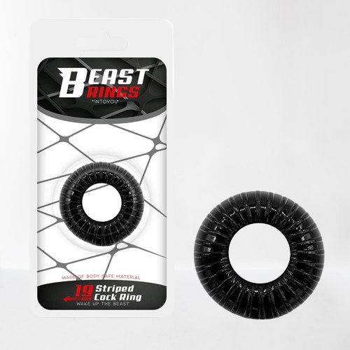 Beast Ring anillo para pene súper flexible con diseño estriado 1.9 cm negro