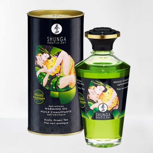 Shunga aceite de masaje premium "efecto calor - té verde"