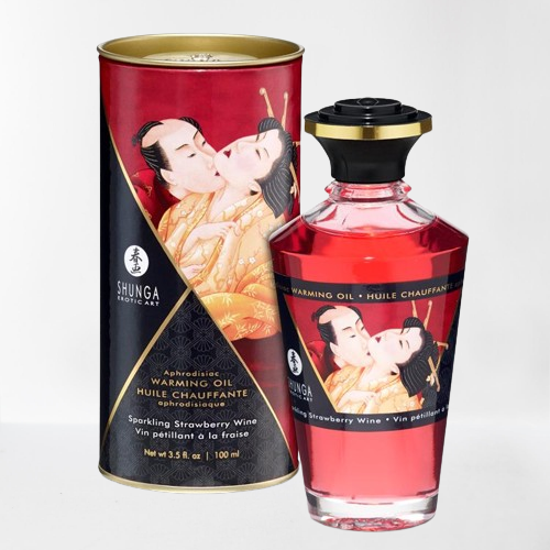 Shunga aceite de masaje premium "efecto calor - cava de fresa"