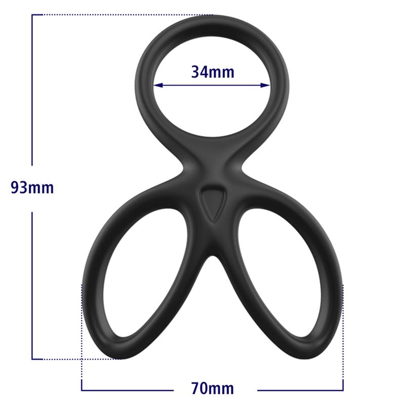 Beast Ring anillo triple para pene y testículos de silicona líquida con diseño plano 3.4 cm