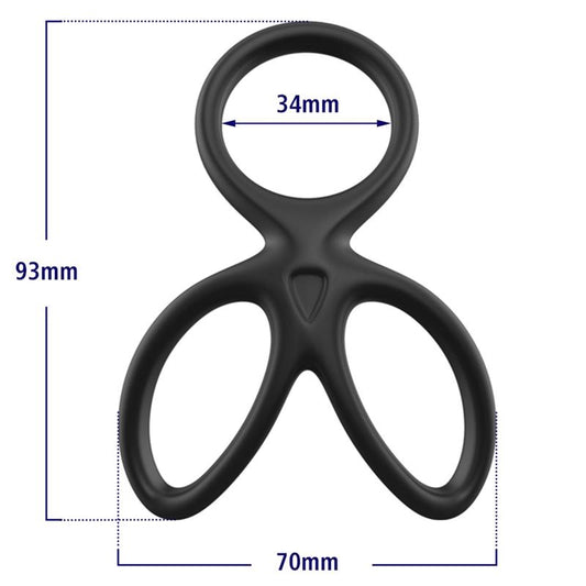 Beast Ring anillo triple para pene y testículos de silicona líquida con diseño plano 3.4 cm