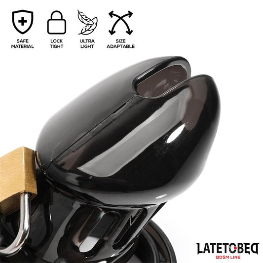 LateToBed BDSM Line jaula de castidad universal corta negra