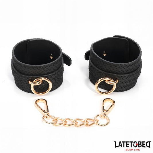 LateToBed "BDSM Line" esposas para tobillo elegantes con cadena dorada