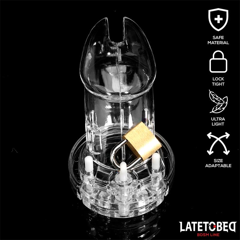 LateToBed BDSM Line jaula de castidad universal long transparente