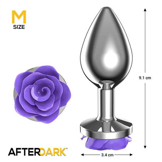 LateToBed Afterdark plug anal con rosa púrpura talla M plateado