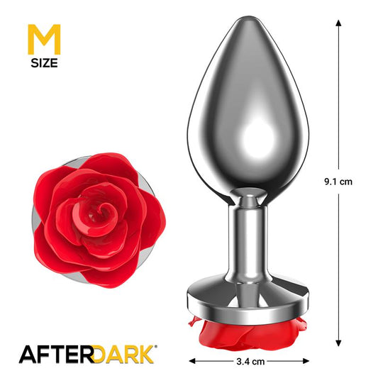 LateToBed Afterdark plug anal con rosa roja talla M plateado