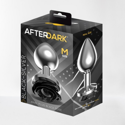LateToBed Afterdark plug anal con rosa negra talla M plateado