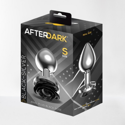 LateToBed Afterdark plug anal con rosa negra talla S plateado