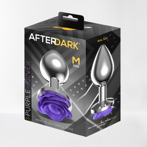 LateToBed Afterdark plug anal con rosa púrpura talla M plateado