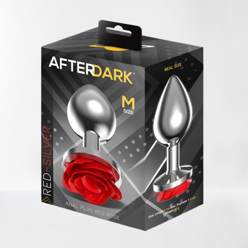 LateToBed Afterdark plug anal con rosa roja talla M plateado
