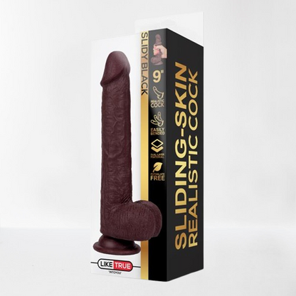 Intoyou LikeTrue dildo hiper realista con dual layer retráctil y articulable "Slidy" 22,5 cm negro