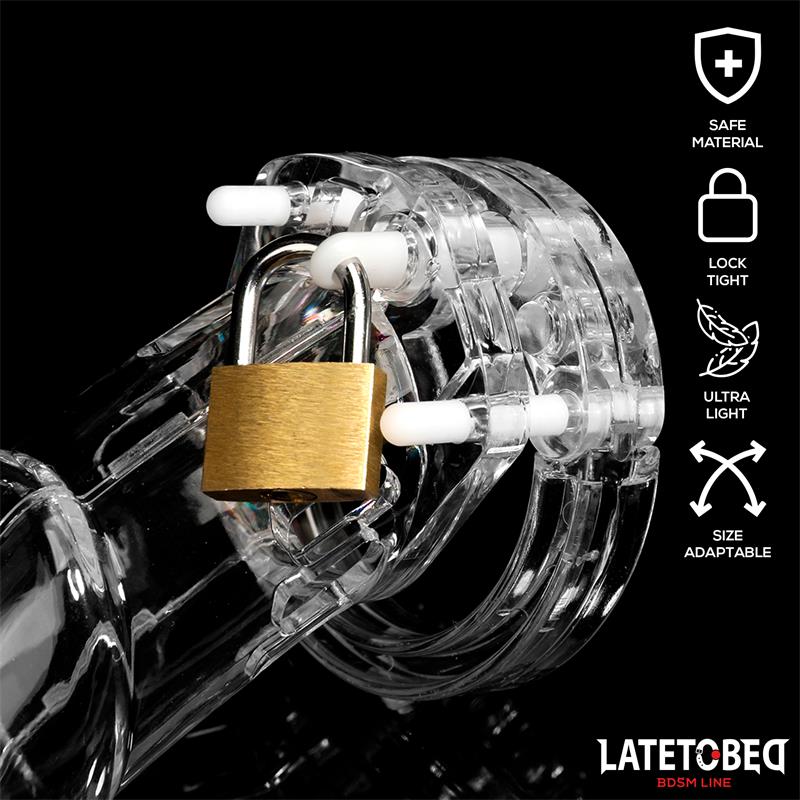 LateToBed BDSM Line jaula de castidad universal long transparente