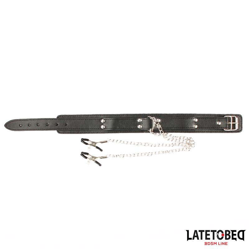 LateToBed "BDSM Line" collar con pinzas para los pezones
