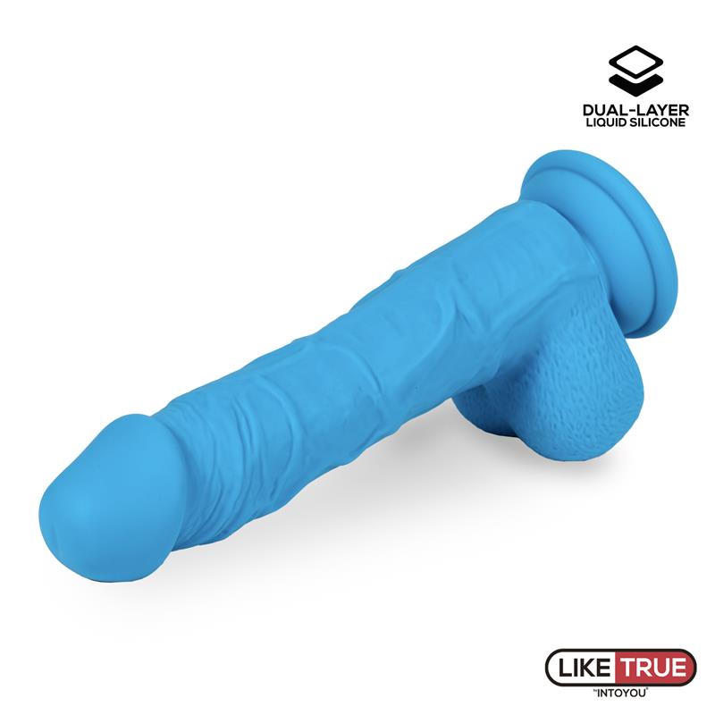 Intoyou LikeTrue dildo hiper realista silicona líquida dual layer 20 cm azul