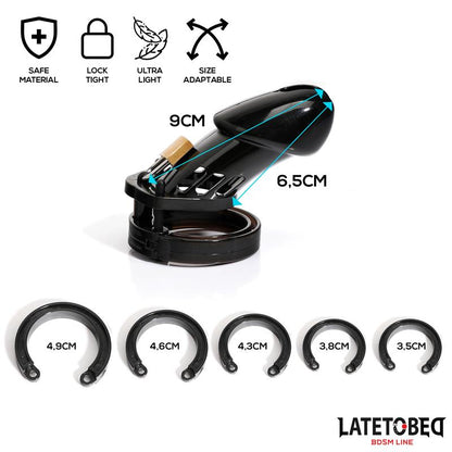 LateToBed BDSM Line jaula de castidad universal long negra