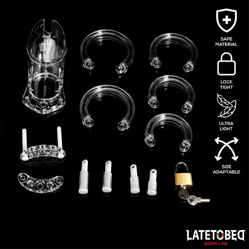 LateToBed BDSM Line jaula de castidad universal long transparente