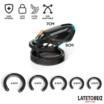 LateToBed BDSM Line jaula de castidad universal corta negra