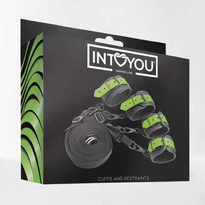 Intoyou "Shining Line" set de ataduras para cama con esposas (brilla en la oscuridad)