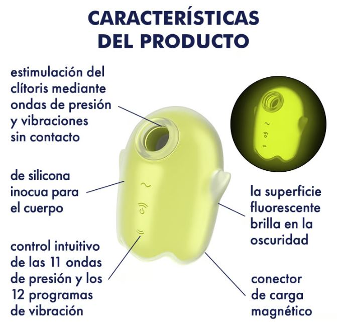 Satisfyer succionador de clítoris con vibración "Glowing Ghost" amarillo (brilla en la oscuridad)