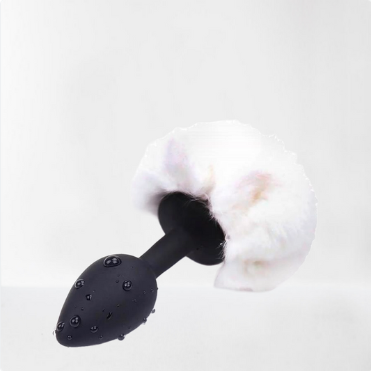 LateToBed Afterdark plug anal negro con pompón blanco talla S