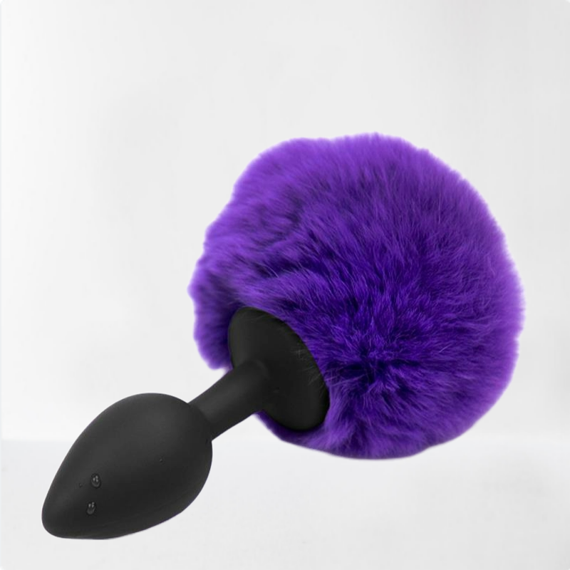 LateToBed Afterdark plug anal negro con pompón púrpura talla S