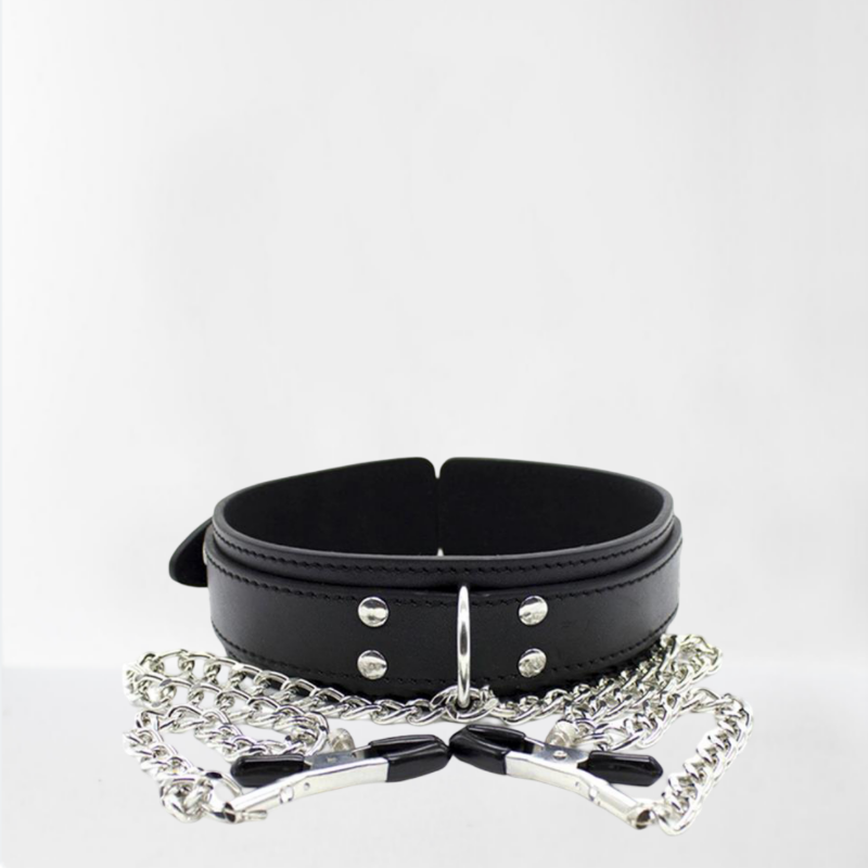 LateToBed "BDSM Line" collar con pinzas para los pezones