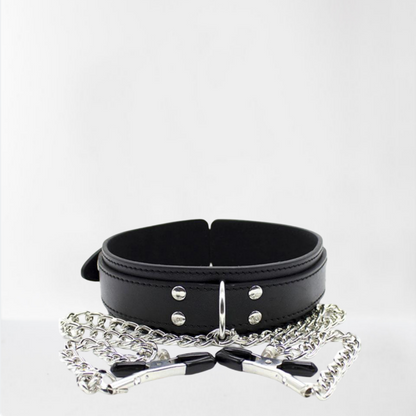 LateToBed "BDSM Line" collar con pinzas para los pezones