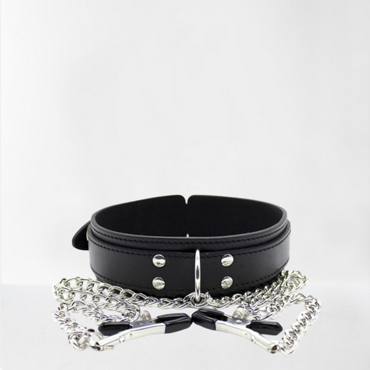 LateToBed "BDSM Line" collar con pinzas para los pezones