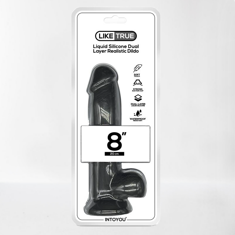 Intoyou LikeTrue dildo hiper realista silicona líquida dual layer 20 cm negro