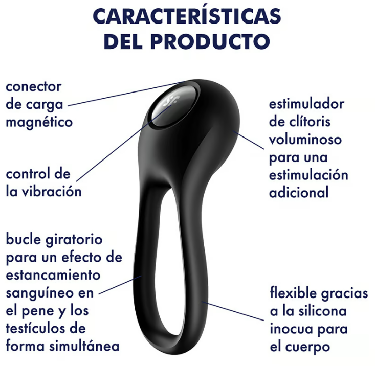 Satisfyer anillo vibrador de lazo rotatorio "Majestic Duo" - Negro