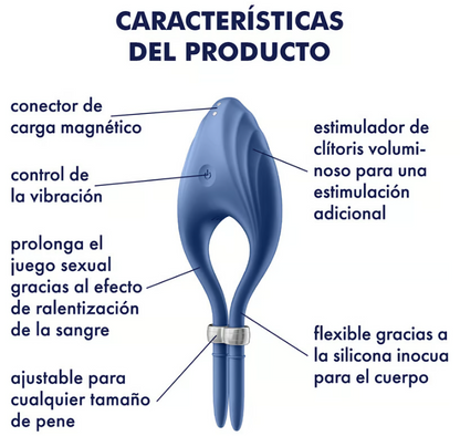 Satisfyer anillo vibrador ajustable para el pene "Duelist" - Azul