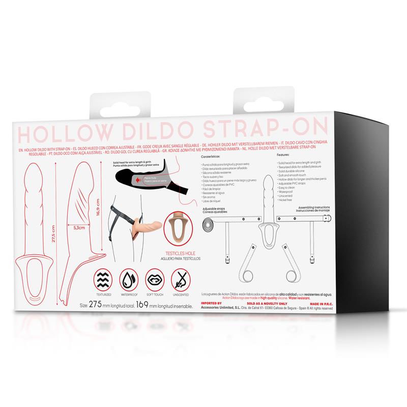Action arnés strap-on con dildo hueco de silicona premium "Arnés Strap-on" L