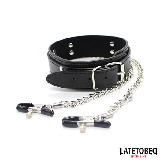 LateToBed "BDSM Line" collar con pinzas para los pezones