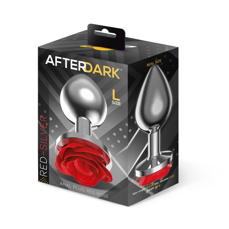 Afterdark plug anal de metal con rosa en la base "Rosa Roja" L