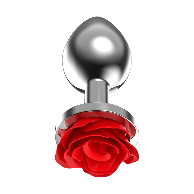 Afterdark plug anal de metal con rosa en la base "Rosa Roja" L