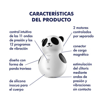 Satisfyer succionador de clítoris con vibración "Pocket Panda" - Blanco y negro