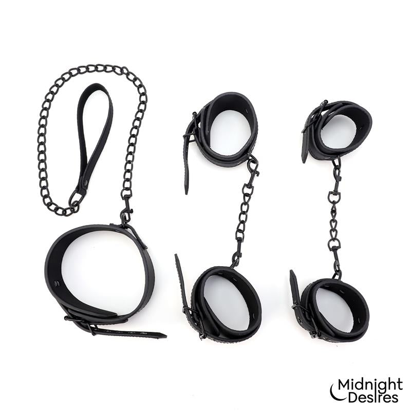 Midnight Desires set de esposas y collar con correa "Set de Restricciones con Esposas y Collar con Correa"
