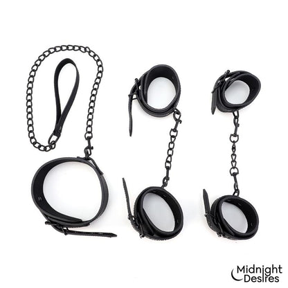 Midnight Desires set de esposas y collar con correa "Set de Restricciones con Esposas y Collar con Correa"