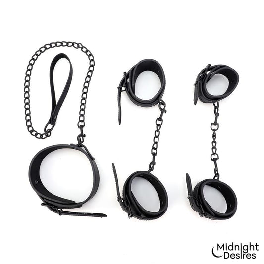 Midnight Desires set de esposas y collar con correa "Set de Restricciones con Esposas y Collar con Correa"